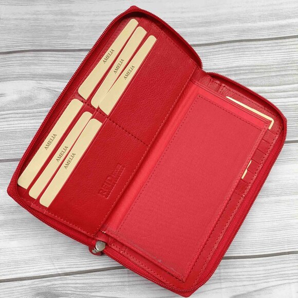 Genuine Leather Checkbook Cover, Credit Card Organizer, Long Checkbook Wallet - Picture 4 of 10